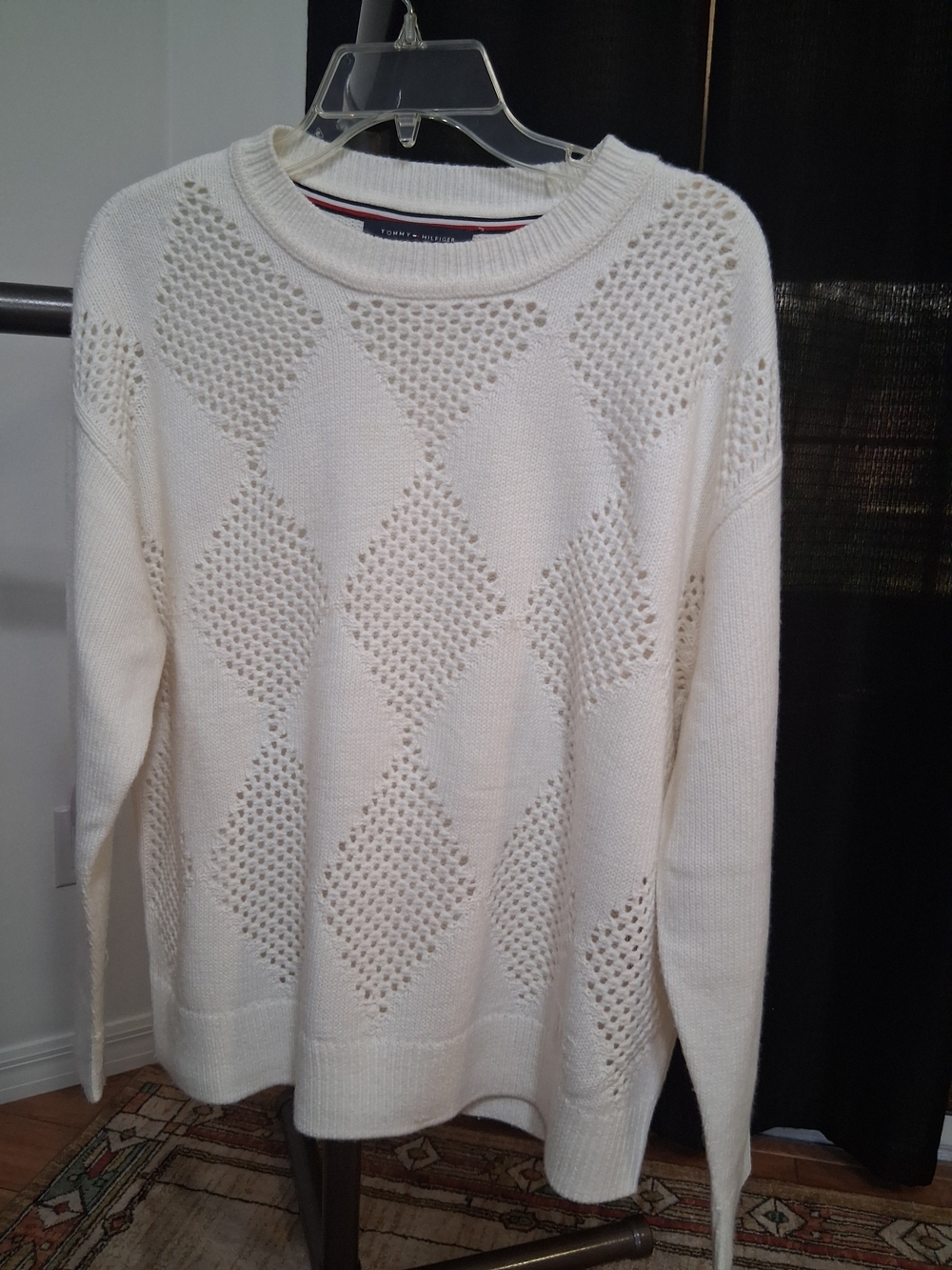 Tommy Hilfiger Cream Openwork Diamond Knit Sweater